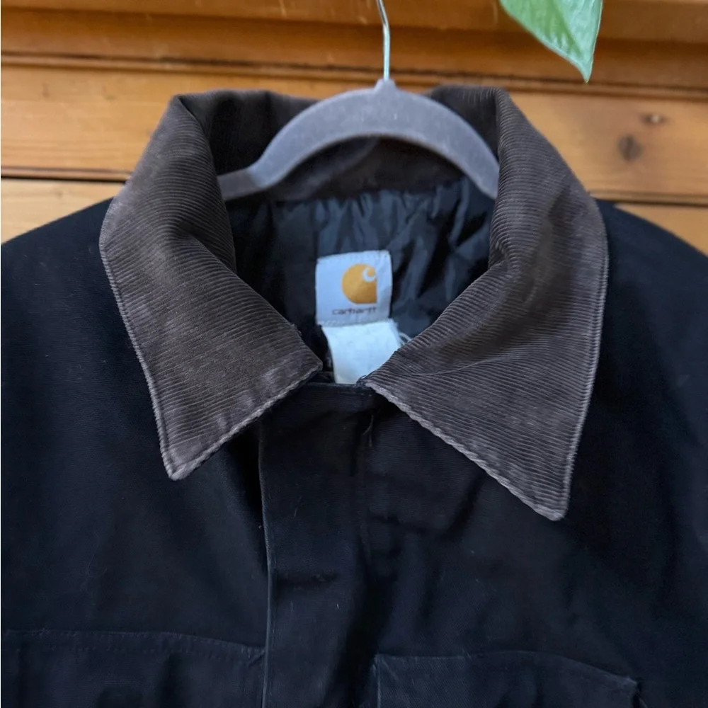 Carhartt black Jacket with brown corduroy Collar xxl long fit possibly vintage - Picture 4 of 6